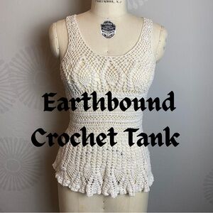 Crochet Tank by Earthbound, Cream Color Size M, 100 % Cotton